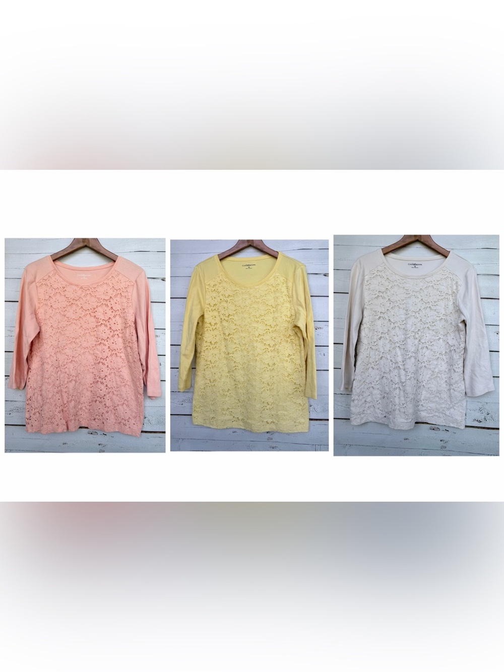 (3) Croft & Barrow Lace Front 3/4 Sleeve Tops Multi Pack Bundle Size Medium